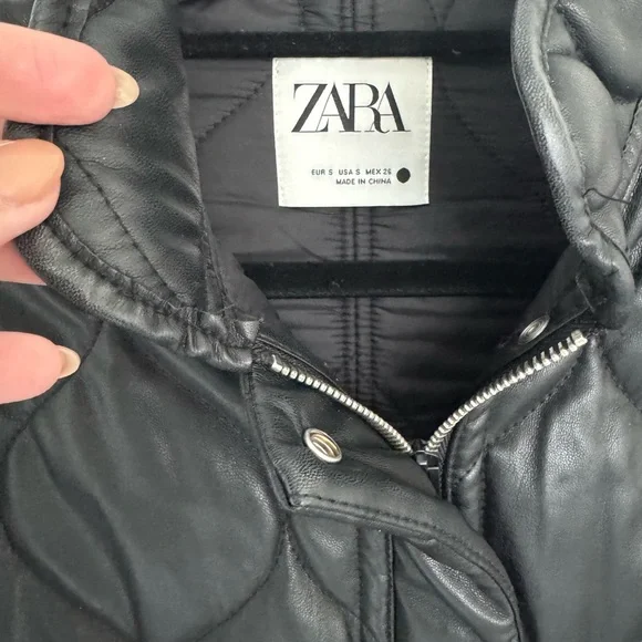 Zara black faux leather quilted jacket - Picture 4 of 4